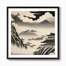 Asian Landscape Japanese Monochromatic Art Print