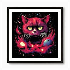 Red Cat In Space Art Print