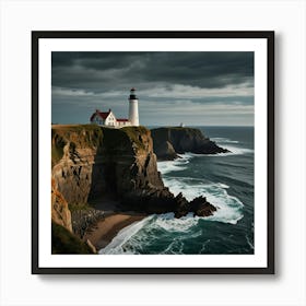 A Rugged Coastline With Dramatic Cliffs And A Lighthouse Standing Tall Art Print