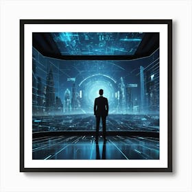 Futuristic Man In Futuristic City 7 Art Print