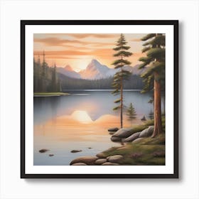 Sunset At Lake Art Print
