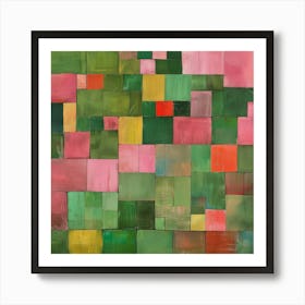 Squares In Pink And Green Art Print