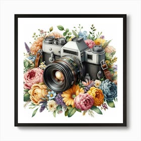 Vintage Camera With Flowers 1 Art Print