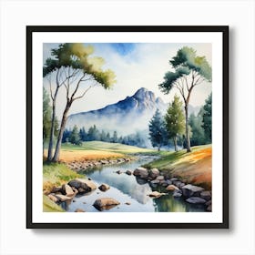 Watercolor Of A Mountain Stream Art Print