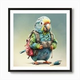 Parrot With Backpack 6 Art Print