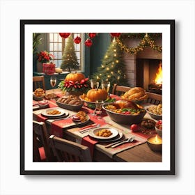 Christmas Dinner Table Art Print