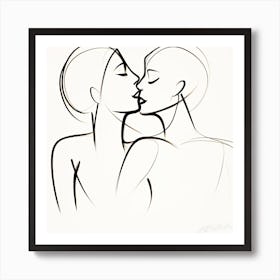 Line Art Couple Kiss- Kiss Emotion Art Print