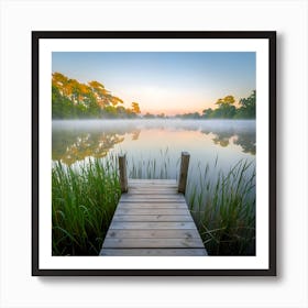 a foggy summer morning at the lake. Art Print