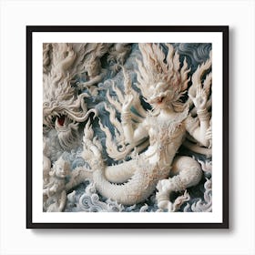 Painting the image of the statue of crystal lion people Art Print