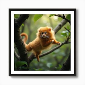 A Graceful Golden Lion Tamarin Leaping Between Trees 2 Art Print