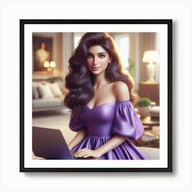 Beautiful Woman In Purple Dress Art Print