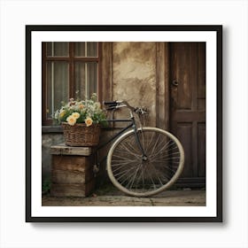 Old Bicycle With Flowers Art Print