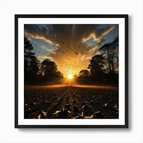 The Majestic Sight of Birds in Flight, Their Shadows Reflecting the Warmth of the Dusk Art Print