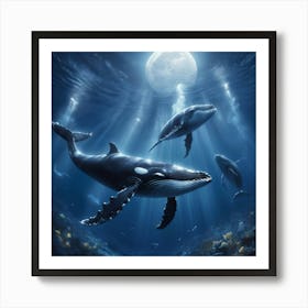 Whales In The Ocean paintings art print Art Print