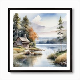 Cabin By The Lake 1 Art Print