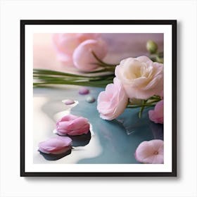 Pink Roses On Water Art Print