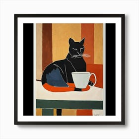 Cat With Cup Art Print