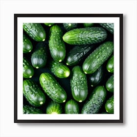 Cucumbers On A Black Background Art Print