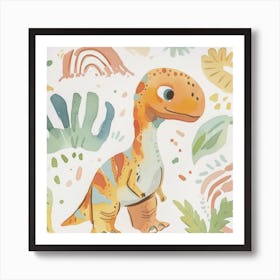 Allosaurus Dinosaur Muted Pastels Pattern 1 Art Print