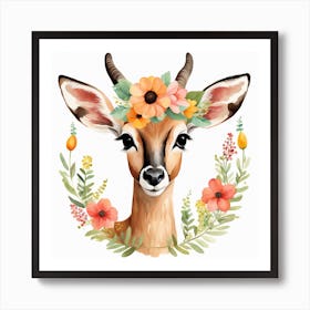 Floral Baby Antelope Nursery Illustration (1) Art Print