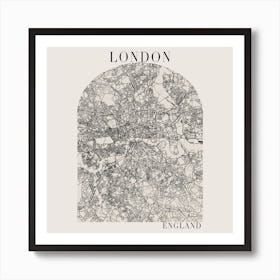 London England Boho Minimal Arch Full Beige Color Street Map Art Print