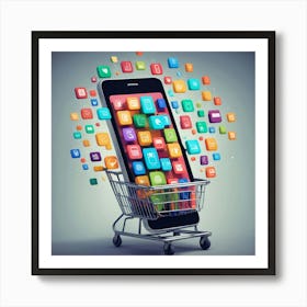 Shopping Cart With Mobile App Icons Art Print