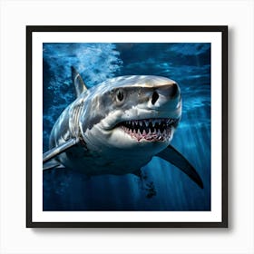 Watercolor Great White Shark Pale Blue Water Studio Photography Complex Details High Detail Art Print