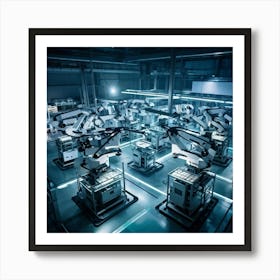 Aerial Drone View Capturing A Sprawling Futuristic Factory Panels Of Intricate Ai Control Systems B (4) Art Print