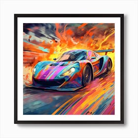 Racing Car In Flames Art Print