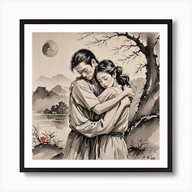 Chinese Couple Hugging Art Print