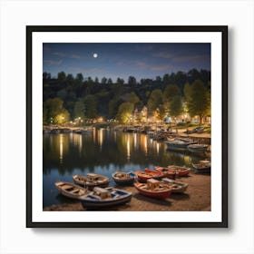 Boats At Night 1 Art Print