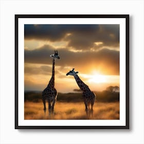 Giraffes At Sunset Art Print