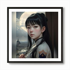 Asian Girl With Long Hair Art Print