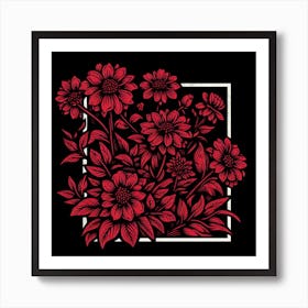 Red Flowers In A Frame 1 Art Print