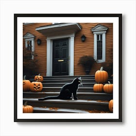 Halloween Cat In Front Of House 6 Art Print