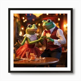 Female Frog And Male Frog Engaged In Tango Dance Attired In Matching Vibrant Argentine Restaurant T Art Print