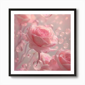 Pink Roses With Bubbles 1 Art Print