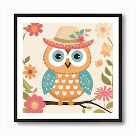Floral Baby Owl Nursery Illustration (8) Art Print