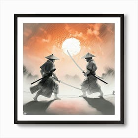 Samurai duel in the sunset  Art Print