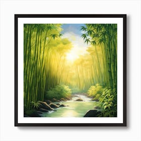 A Stream In A Bamboo Forest At Sun Rise Square Composition 420 Art Print