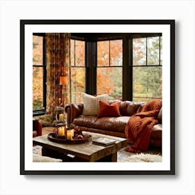 Autumn Living Room Embracing The Essence Of Comfort With A Palette Of Warm Oranges Reds And Golds (5) Art Print