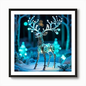 Bioluminescent Fireflies Merging With A Mechanical Deer Ceramic And Metal Body Intricately Detailed (1) 2 Art Print