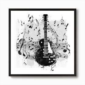 Black And White Guitar Art Print