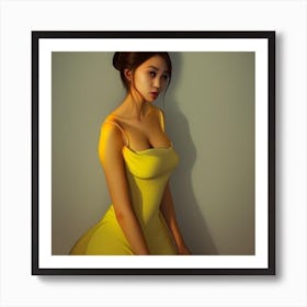 Asian Girl In Yellow Dress Art Print