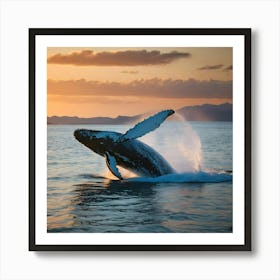 Humpback Whale Breaching At Sunset 15 Art Print