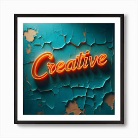 Word creative in orange colour on teal aged wall background Art Print