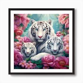 White Tiger Family Art Print