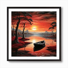 Leonardo Diffusion Xl A Landscape Of Dreams A Black Boat Sunse 1 (1) Art Print