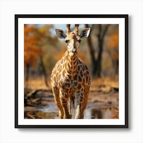 Giraffe Walking In Water Art Print