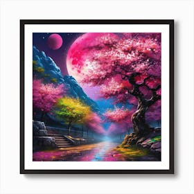 Cherry Blossoms At Night 5 Art Print